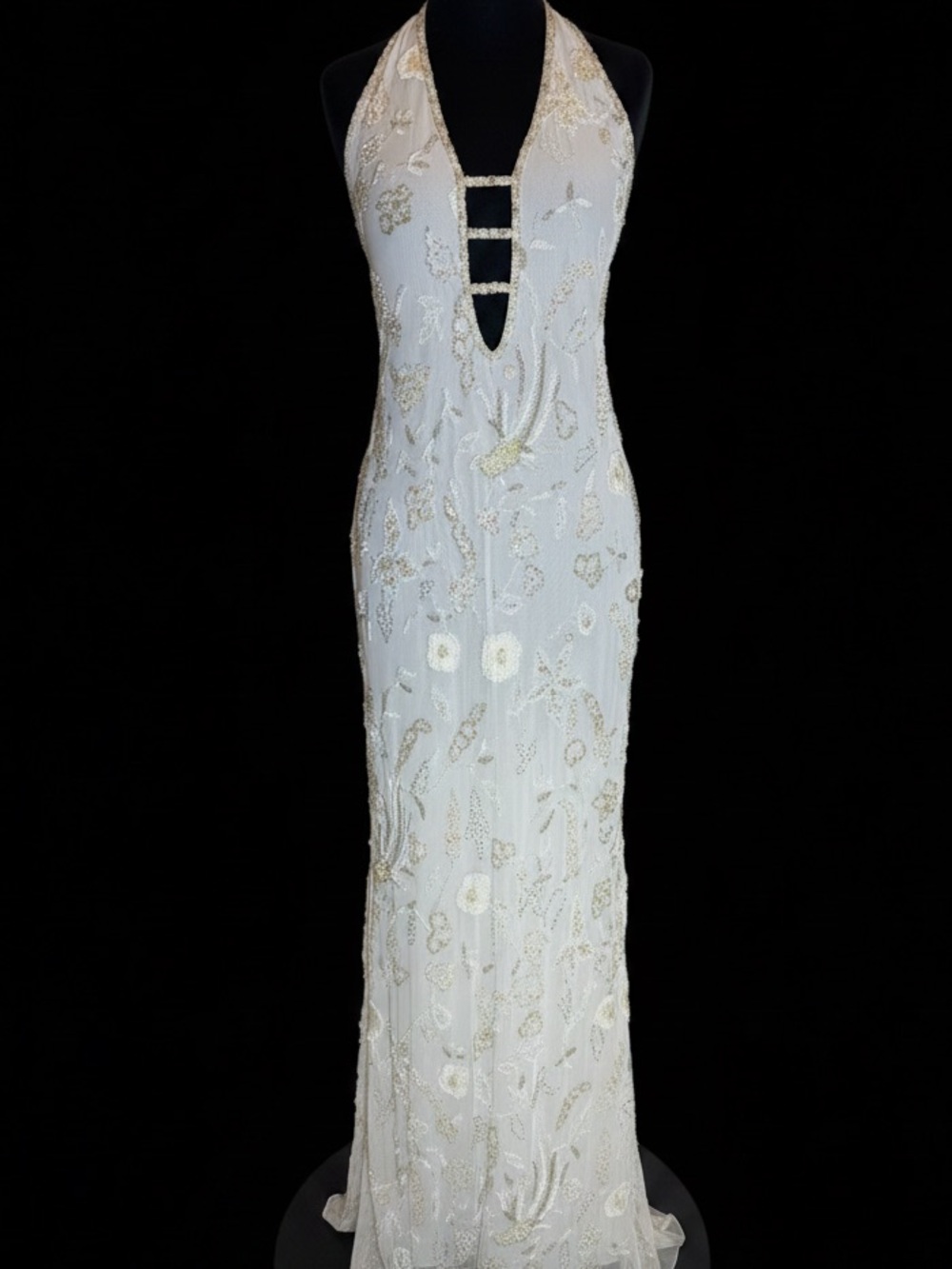 Ivory Halter hand beaded, and embroidered Attitudes by Debra Gown. STUNNING!! - Picture 14 of 14